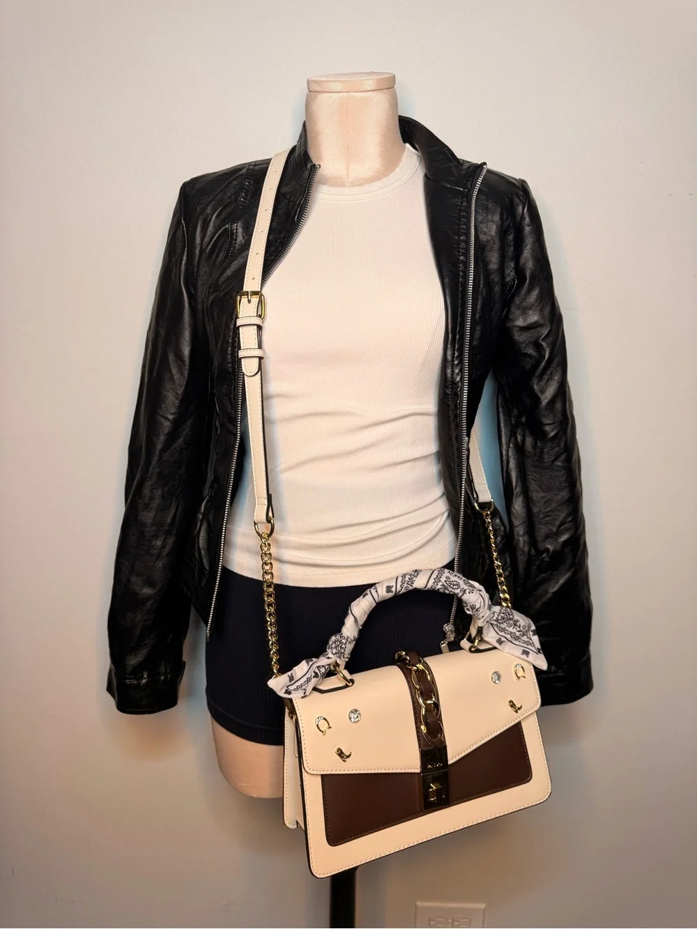 Aldo Leather Handbag White & Brown